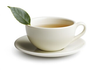 Fototapeta premium A Single Cup Of Tea With A Leaf