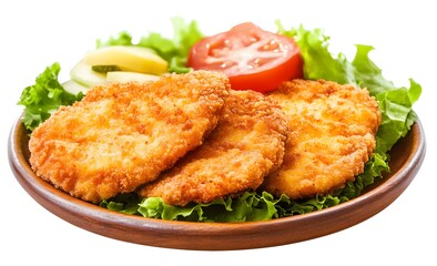 Breaded Chicken Cutlets Served with Salad and Tomato