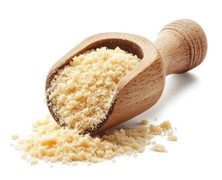 Wooden Scoop Filled With Granulated Almond Flour