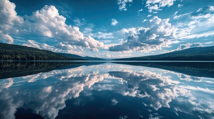 Fototapeta premium Reflective Serenity: A Tranquil Lake Landscape