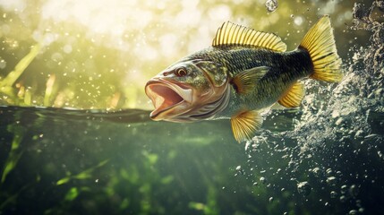 Obraz premium A fish is swimming in a body of water with a green background