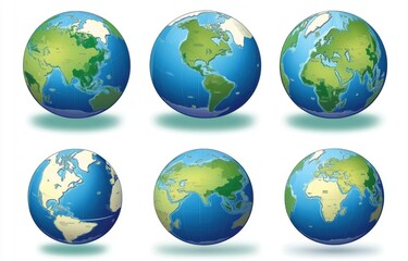 Colorful Global Earth Maps Representing Different Continents Showcasing Geography and Landmasses with Vivid Rendering for Educational Purposes