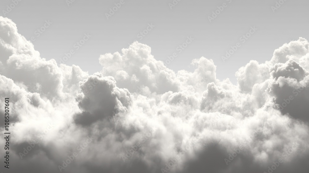 Aufkleber a serene view of fluffy clouds in a monochromatic sky, evoking calmness and tranquility.