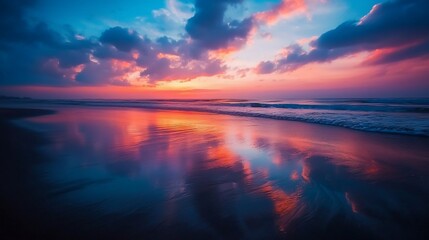 Breathtaking Sunset Over Tranquil Ocean Waves Reflecting Vibrant Colors