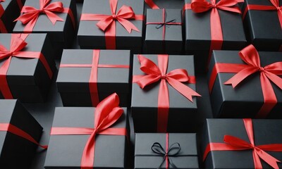 Fototapeta premium gift boxes with red bow, realistic illustration