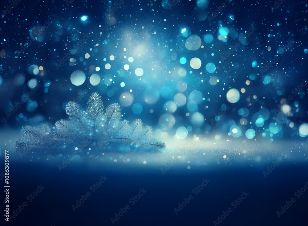 Poster a glistening ice crystal rests on a snowy surface, illuminated by a soft, blue light and surrounded 