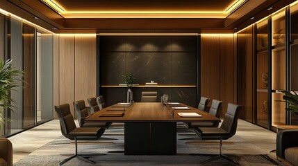 Modern Conference Room Interior Design with Elegant Lighting and Stylish Furnishings for Professional Meetings and Collaborations