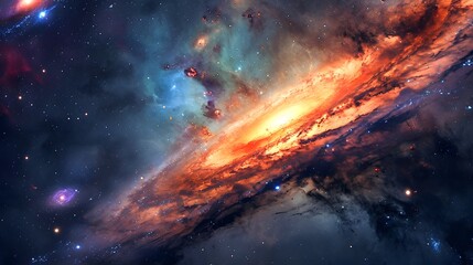 Fototapeta premium Vivid Spiral Galaxy with Bright Core Surrounded by Stars and Cosmic Dust