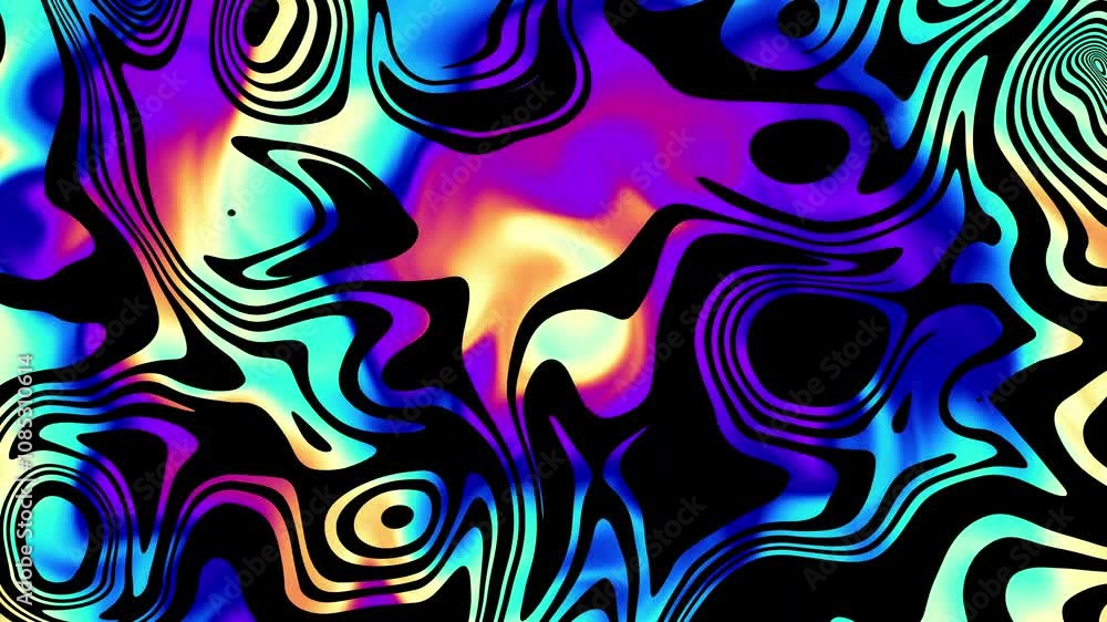 Poster distorted twisted colorful line loop background. trippy strip psychedelic motion animation. neon col