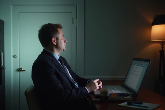 Slovak Man Working as Legal Assistant in Low-Key Lighting