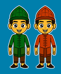 Doodle Sticker Illustration of a Boy Wearing an Indonesian Traditional Dress