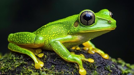 Fototapeta premium Vibrant Green Poison Dart Frog in Close-Up View