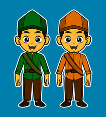 Doodle Sticker Illustration of a Boy Wearing an Indonesian Traditional Dress