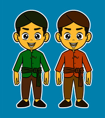 Doodle Sticker Illustration of a Boy Wearing an Indonesian Traditional Dress