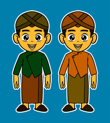 Doodle Sticker Illustration of a Boy Wearing an Indonesian Traditional Dress