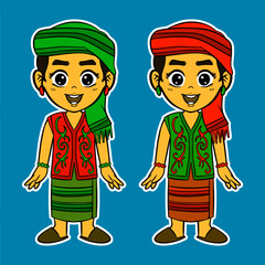 Doodle Sticker Illustration of a Girl Wearing an Indonesian Traditional Dress