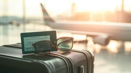 Travel Essentials: Sunglasses, Boarding Pass, and Suitcase