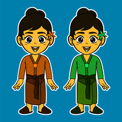 Fototapeta premium Doodle Sticker Illustration of a Girl Wearing an Indonesian Traditional Dress