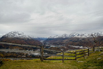 View from Muottas Muragl over the valley near Pontresina and St. Moritz in autumn