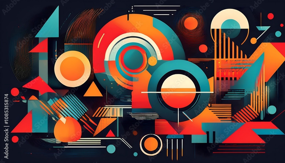 Poster  Geometric shapes and icons in flat vector form create a colorful futuristic design with_1(337)