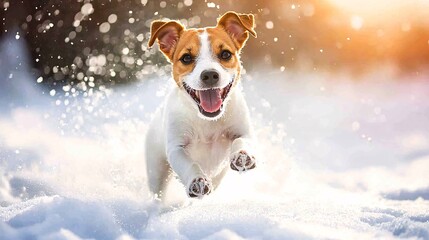 Playful Jack Russell Running Through Snow