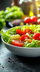Vibrant Fresh Garden Salad with Cherry Tomatoes and Lettuce in Natural Light