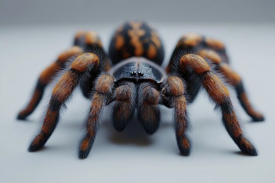 Orange and black spider crawling on white surface