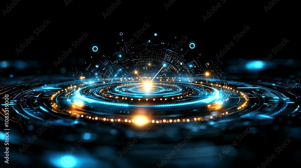 Poster futuristic tech hud interface concept digital realm abstract art high-tech environment vivid visuali