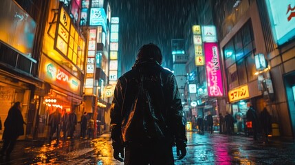 Fototapeta premium Neon Cityscape in the Rain