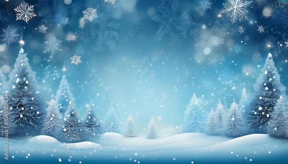 Poster light blue background featuring snowflakes and a peaceful winter scene with space for text _1(375)