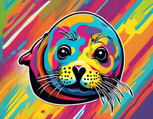 Fototapeta premium colorful seal with cool isolated pop art style background