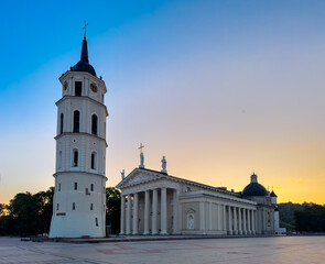 Vilnius Cathedral Basilica and bell tower at sunrise, Lithuania