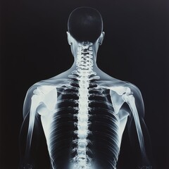 X-ray image of a male's spine and shoulder, highlighting skeletal structure.
