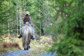 Icelandic horse riding. Rider has werewolf theme outfit