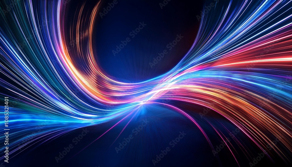 Poster neon speed rays create curved, glowing light trails against dark backgrounds in abstrac_1(397)