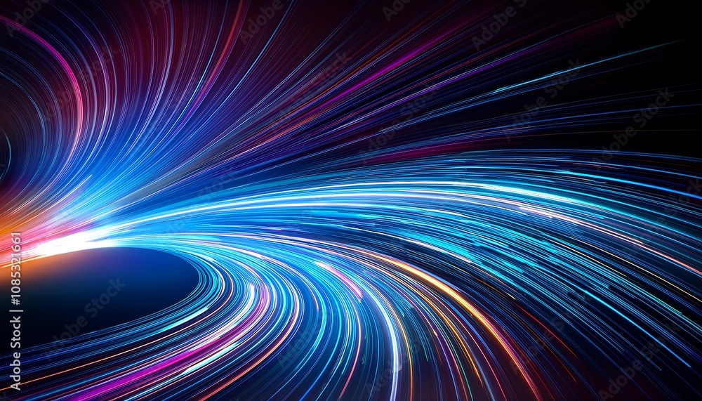 Poster neon speed rays create curved, glowing light trails against dark backgrounds in abstract en_1(396)