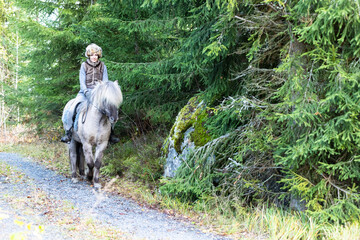 Icelandic horse riding. Rider has werewolf theme outfit