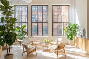 Bright and Inviting Modern Living Space with Lush Greenery