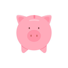 Piggy bank symbol front view. Flat vector illustration for design or icon.