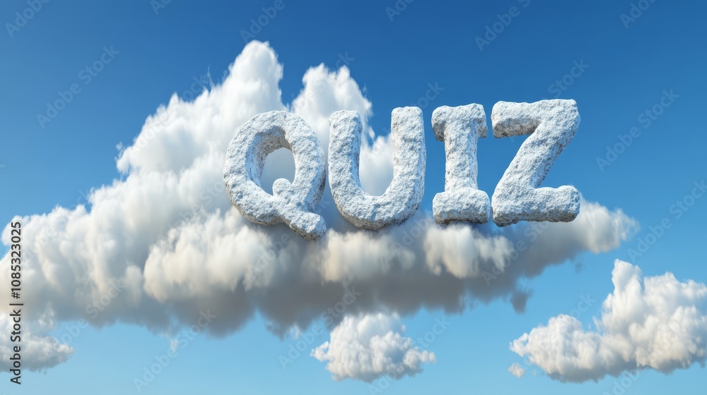 Poster cloudy quiz: test your knowledge. a whimsical 3d rendering of the word 