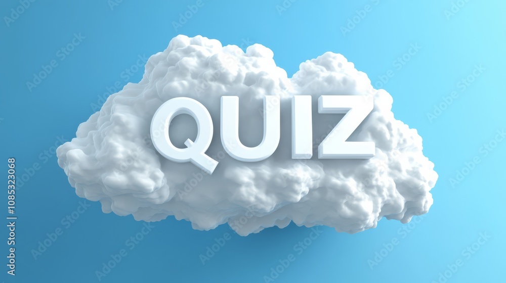 Poster cloud quiz: a whimsical 3d cloud with the word 