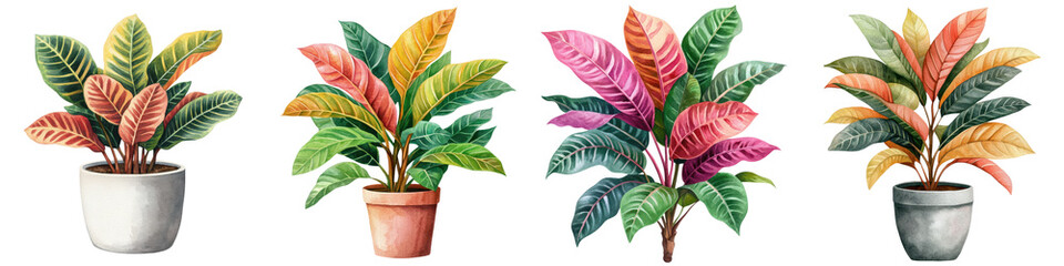 Naklejka premium Vibrant Tropical Croton Plant Watercolor Artwork for Home Decor