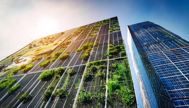  Skyscrapers with green roofs and solar panels showcase sustainable building practices and g_1(447)