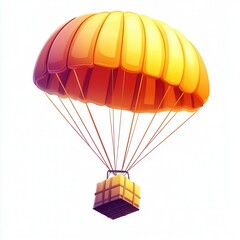 Obraz premium A bright orange parachute carrying a yellow package, symbolizing delivery and airborne transport.