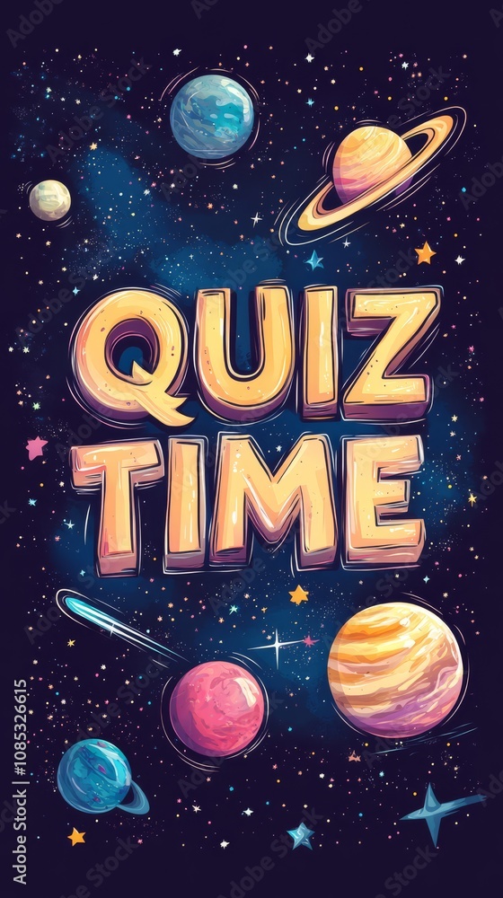 Poster cosmic quiz time: embark on a journey through the stars with this playful and engaging quiz time ill
