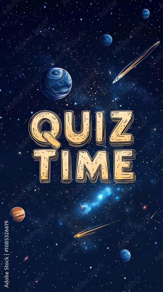 Poster cosmic quiz time: embark on an interstellar journey of knowledge! a vibrant cosmic background sets t