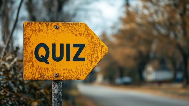 Quiz Signpost: A weathered yellow signpost with a black arrow pointing right, directing the viewer towards a "QUIZ" - a playful invitation to test your knowledge.  