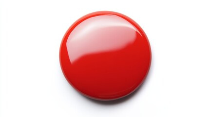 Red Round Badge: A vibrant, glossy red button badge. Perfect for showcasing your brand or message.