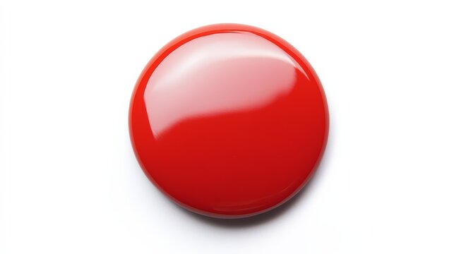 Red Round Badge: A vibrant, glossy red button badge. Perfect for showcasing your brand or message.