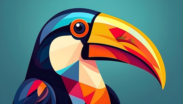  Toucan logo features a flat, geometric mosaic design with a cute and colorful cartoon style_1(491)